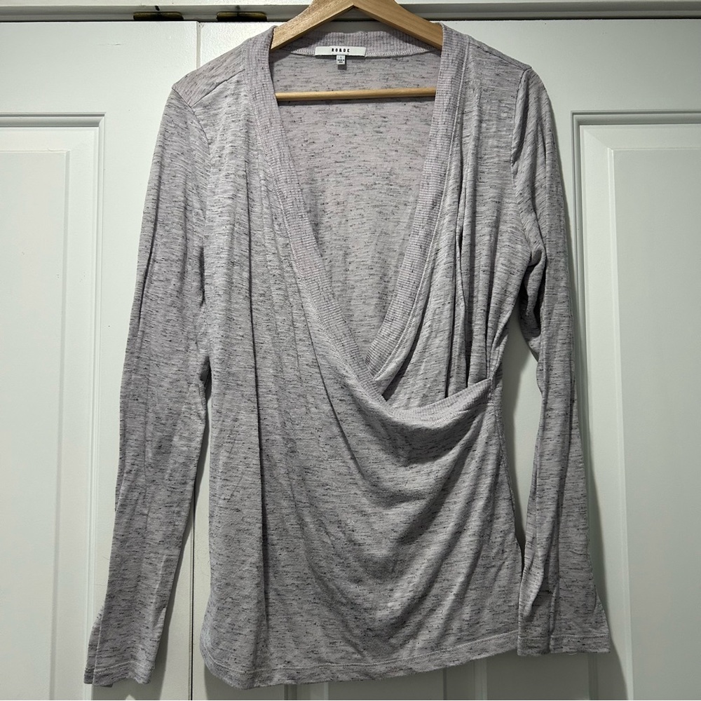 Ro & De Heather Gray Draped Long-Sleeve V-Neck Top